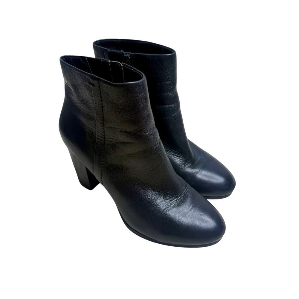 VIONIC Perk Kennedy Womens 8.5 Leather Heeled Boots Booties Shoes Black Side Zip